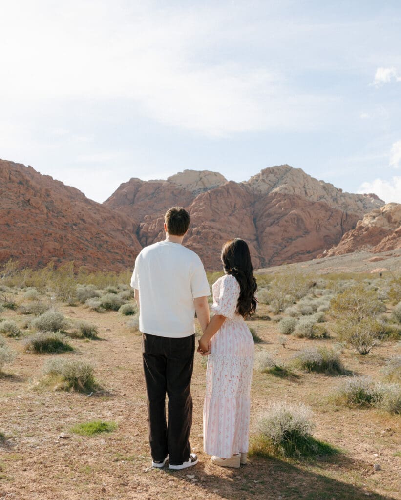 couple at outdoor location for engagement photos in las vegas