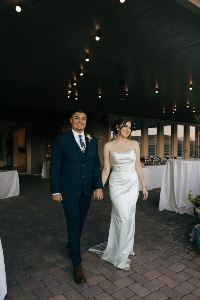 bride and groom smiling after wedding ceremony
