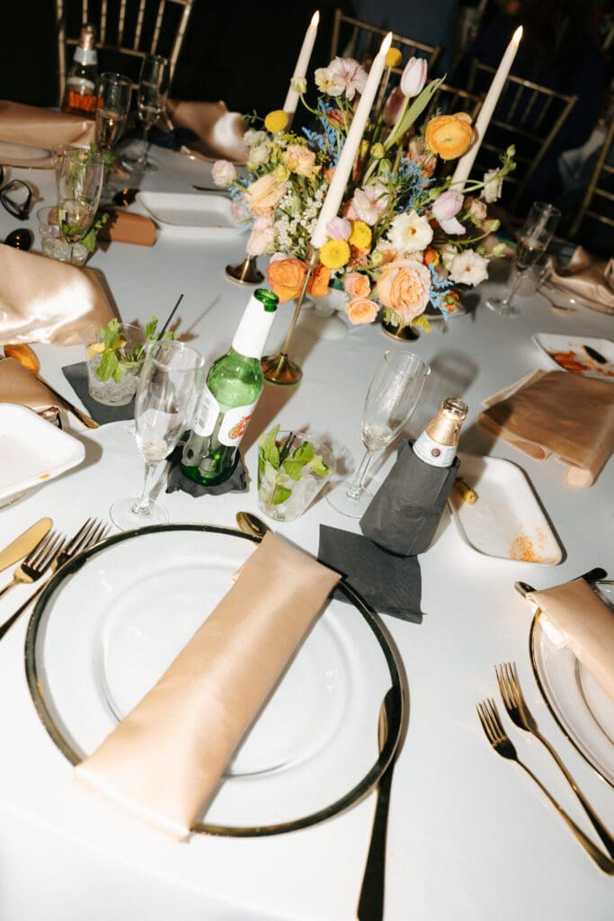 wedding reception table after dinner