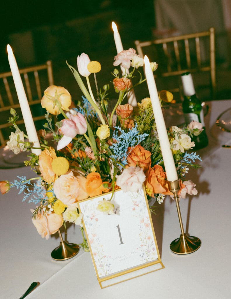 spring table decor photographed with flash