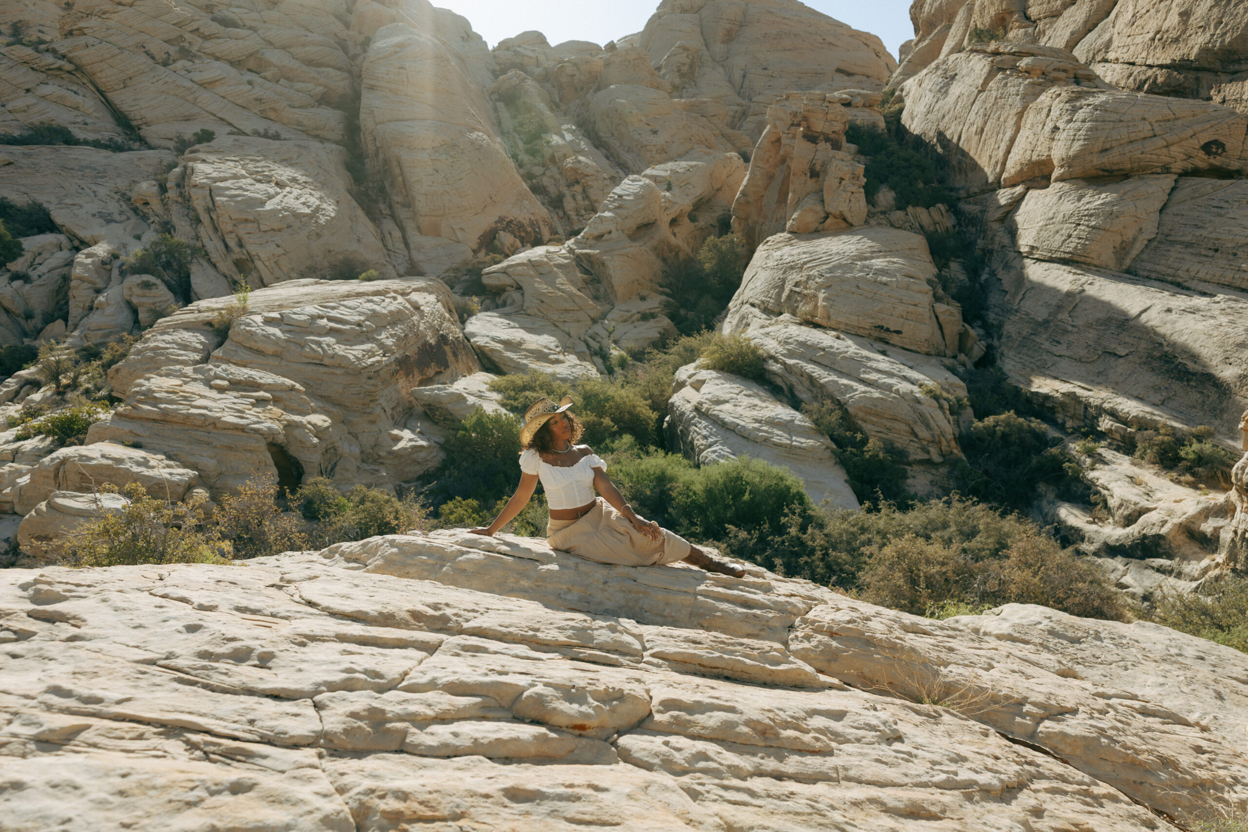 woman posing for desert boho portrait session in las vegas