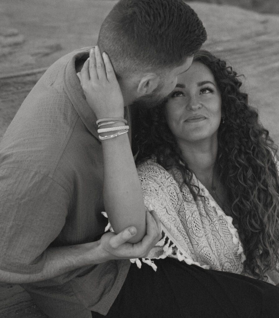 black and white image of couple gazing during their elopement