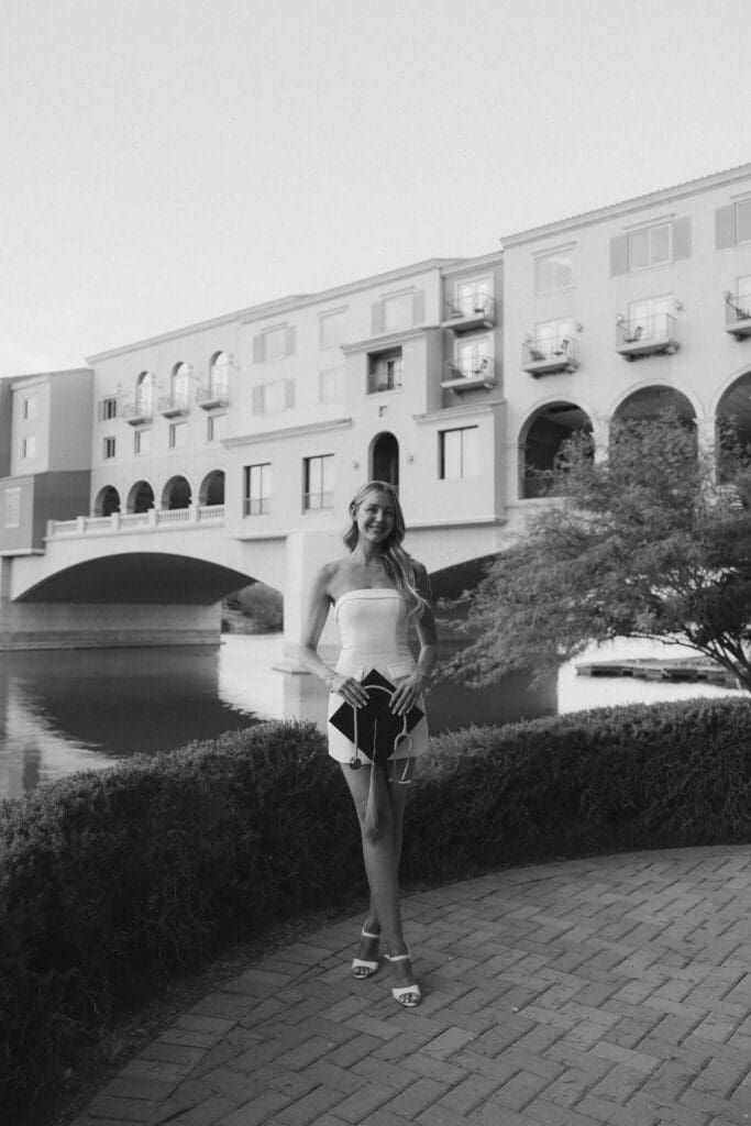 black and white photos of woman posing with grad cap 