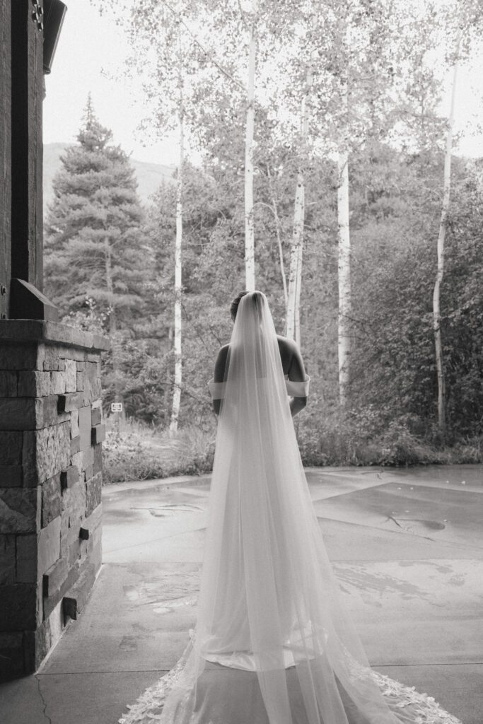 black and white image of the bride
