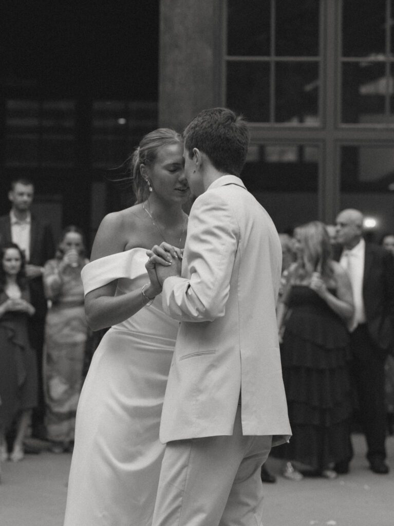 bride and groom sharing an intimate moment during their first dance