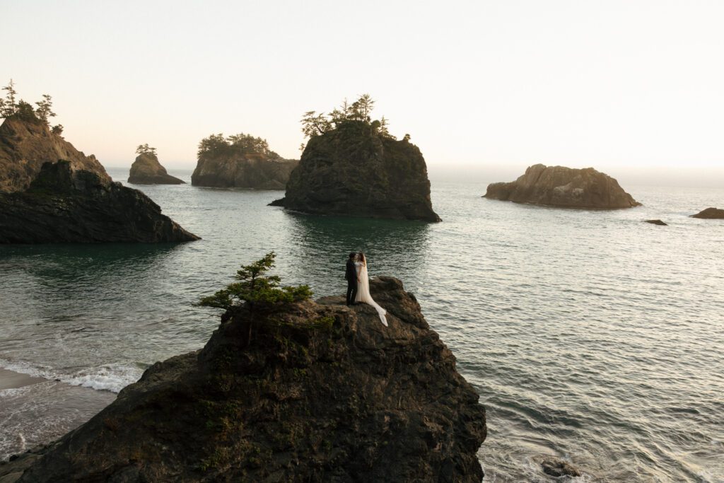 bride and groom secret beach elope