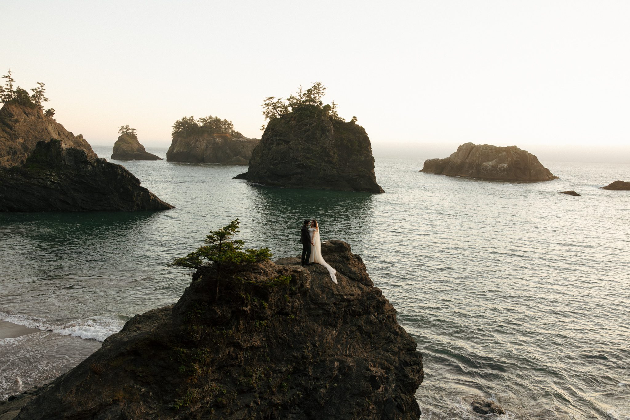 bride and groom secret beach elope